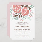 Koraal Waterverf Rozen bloemenbruiloft uitnodiging (Voorkant / Achterkant)
