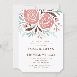 Koraal Waterverf Rozen bloemenbruiloft uitnodiging