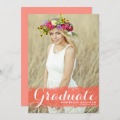 Koraal Waterverf Splash Foto Afstuderen Kaart (Voorkant / Achterkant)