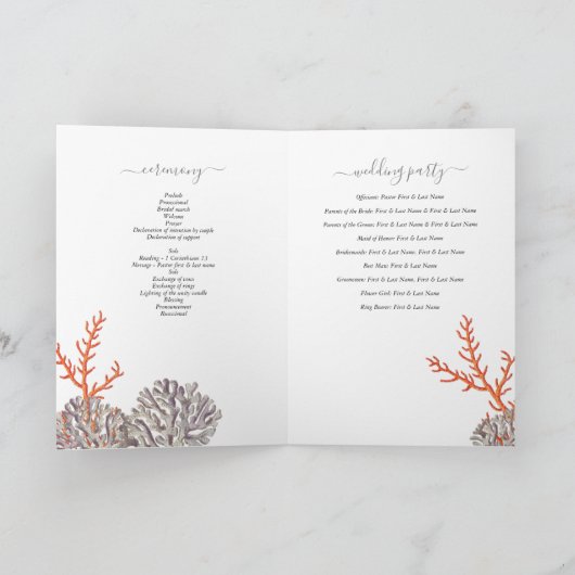 Koraal Waterverf Strand Bruiloft Orde van Service Programma (Binnen)