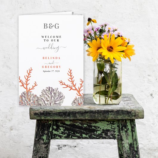 Koraal Waterverf Strand Bruiloft Orde van Service Programma