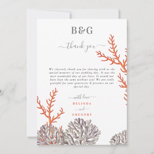 Koraal Waterverf Strand Modern Bruiloft Bedankkaart (Voorkant)