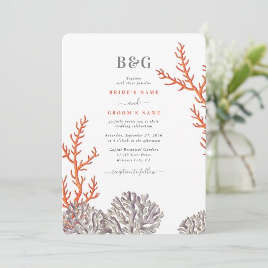 Koraal Waterverf Strand Modern Bruiloft Kaart (Staand voorkant)