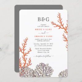 Koraal Waterverf Strand Modern Bruiloft Kaart