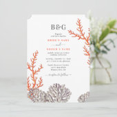 Koraal Waterverf Strand Modern Bruiloft Kaart (Staand voorkant)
