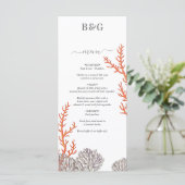 Koraal Waterverf Strand Modern Bruiloft Menu (Staand voorkant)
