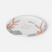 Koraal Waterverf Strand Modern Bruiloft Papieren Bordje (Gekanteld)