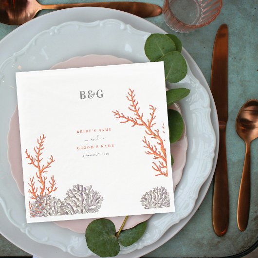 Koraal Waterverf Strand Modern Bruiloft Servet