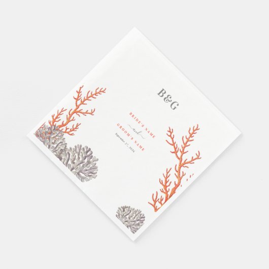 Koraal Waterverf Strand Modern Bruiloft Servet (Hoek)