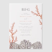 Koraal Waterverf Strand Modern Bruiloft Vellum Uitnodigingen (Voorkant)