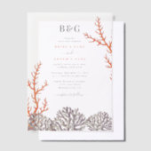 Koraal Waterverf Strand Modern Bruiloft Vellum Uitnodigingen (Offset)