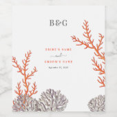 Koraal Waterverf Strand Modern Bruiloft Wijn Etiket (Enkel label)