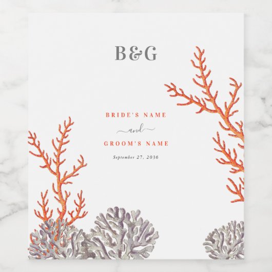 Koraal Waterverf Strand Modern Bruiloft Wijn Etiket (Enkel label)