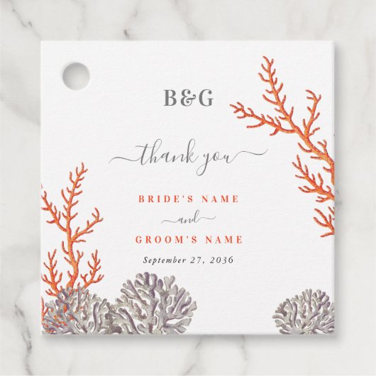 Koraal Waterverf Strand Modern Huwelijkscadeau Bedankjes Labels (Voorkant)