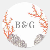 Koraal Waterverf Strand Modern Huwelijksgunst Ronde Sticker (Voorkant)