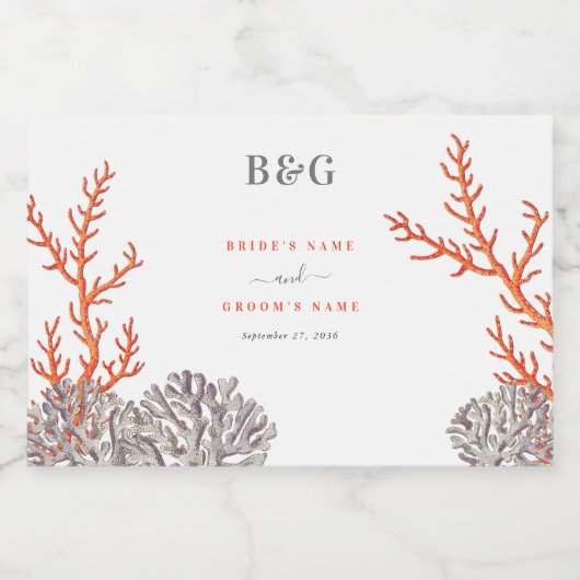 Koraal Waterverf Strand Modern Huwelijksgunst Sparkling Wijnetiket (Enkel label)