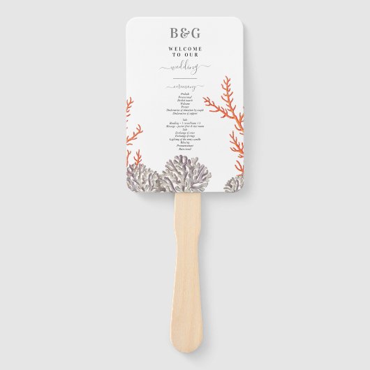 Koraal Waterverf Strand Modern Huwelijksprogramma Handwaaier (Voorkant)