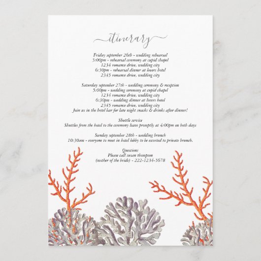 Koraal Waterverf Strand Modern Huwelijksroute Programmakaart (Achterkant)