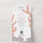 Koraal Waterverf Strand Modern QR Code Bruiloft All In One Uitnodiging (Binnen)