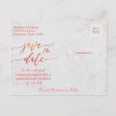 Koraal Waterverf Wereldkaart Bruiloft Save the Dat Aankondigingskaart (Achterkant)