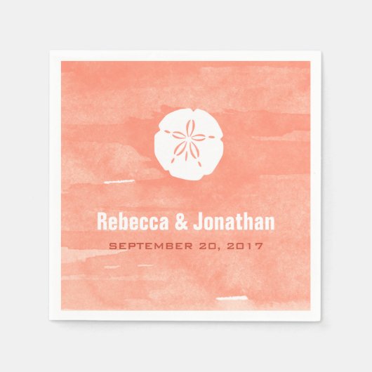 Koraal Waterverf Zand Dollar Receptie Servetten (Voorkant)