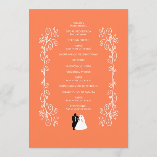 Koraal Wedding Programma Bruid Groom Design Programmakaart (Achterkant)