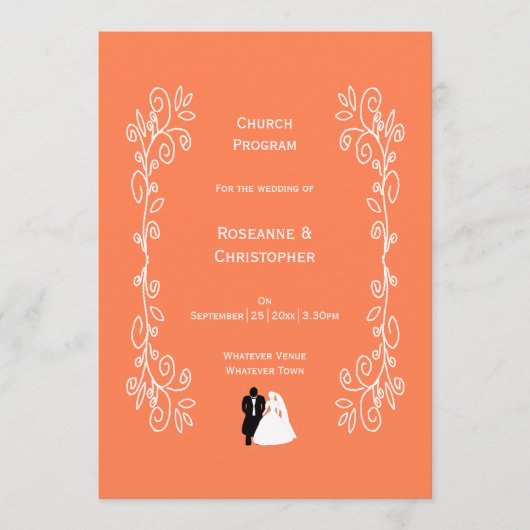 Koraal Wedding Programma Bruid Groom Design Programmakaart (Voorkant)