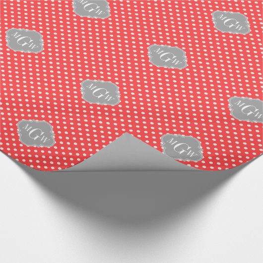 Koraal Wht Polka Dots Dk Gray Quatrefoil 3 Monogra Cadeaupapier (Hoek)