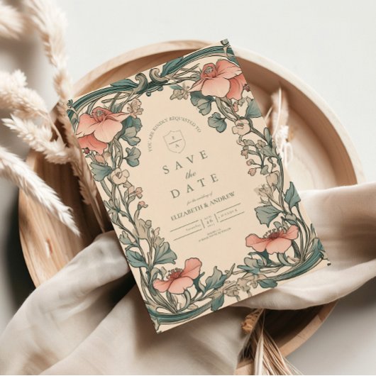 Koraal Wilde Bloem Frame bruiloft Save The Date