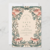 Koraal Wilde Bloem Frame bruiloft Save The Date (Voorkant)