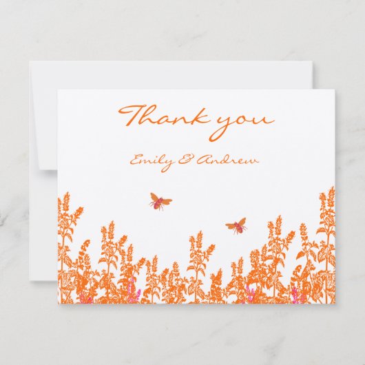 Koraal Wildflower Romantic Bumble bee Wedding RSVP Bedankkaart (Voorkant)