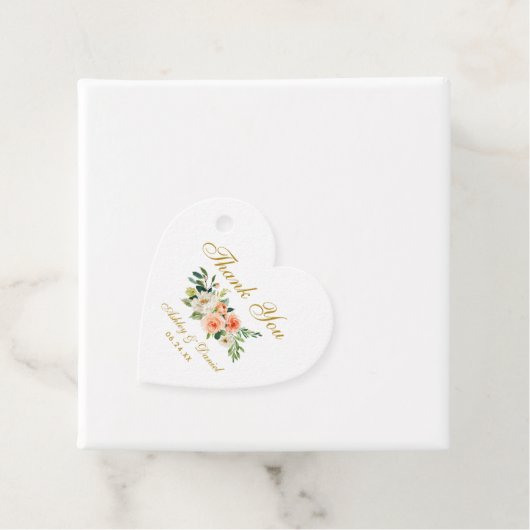 koraal wit bloemengoud bruiloft dank u hart bedankjes labels (In situ)