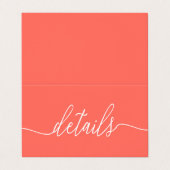 Koraal & wit Eenvoudig Manuscript met de Kaart van Visitekaartje (Buitenkant ongevouwen)