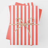 Koraal Wit Eenvoudige Strepen Patroon Geometrisch Inpakpapier Vel (In situ)