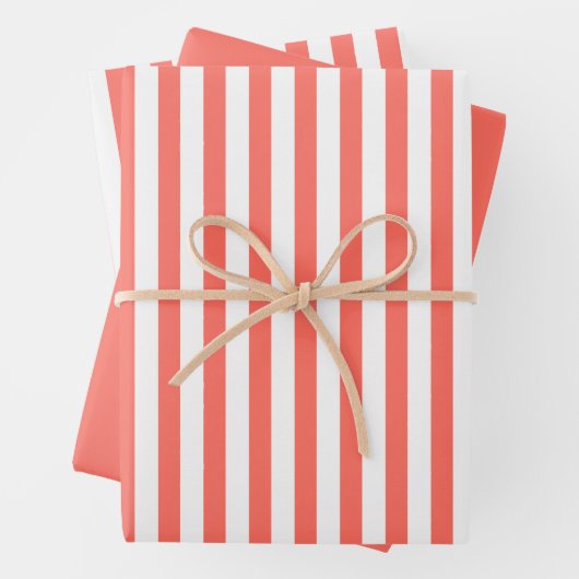 Koraal Wit Eenvoudige Strepen Patroon Geometrisch Inpakpapier Vel (In situ)