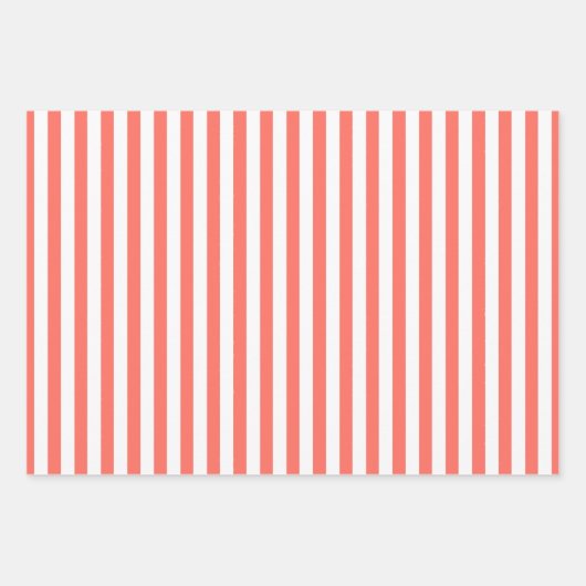 Koraal Wit Eenvoudige Strepen Patroon Geometrisch Inpakpapier Vel (Voorkant)