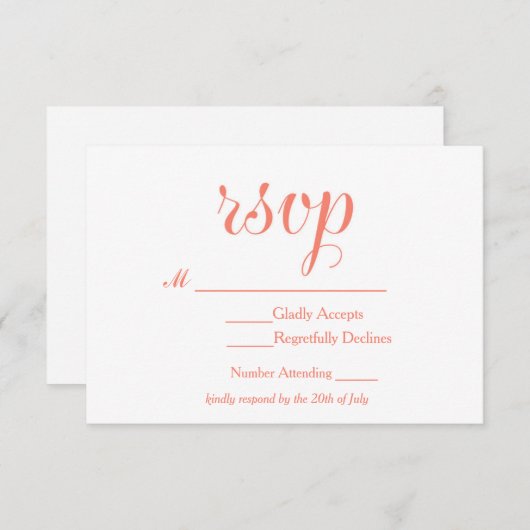 Koraal & Wit Elegant Eenvoudige RSVP Bruiloft Kaar (Voorkant / Achterkant)