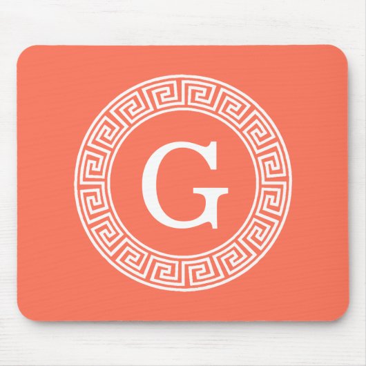 Koraal Wit Grieks Sleutel Rnd Lijst Initiaal Monog Muismat (Voorkant)