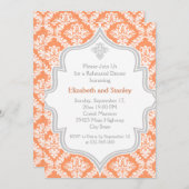 Koraal, wit, grijs damast bruiloft repetitie diner kaart (Voorkant / Achterkant)