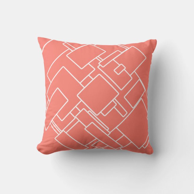 Koraal & wit modern Abstract geometrisch patroon Buitenkussen (Voorkant)