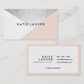 Koraal wit modern faux zilverkleurig folieblok visitekaartje (Voorkant / Achterkant)