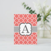 Koraal wit monogram Letter A Quatrefoil Briefkaart (Staand voorkant)