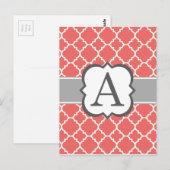 Koraal wit monogram Letter A Quatrefoil Briefkaart (Voorkant / Achterkant)