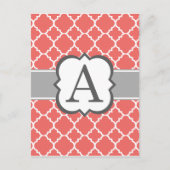 Koraal wit monogram Letter A Quatrefoil Briefkaart (Voorkant)
