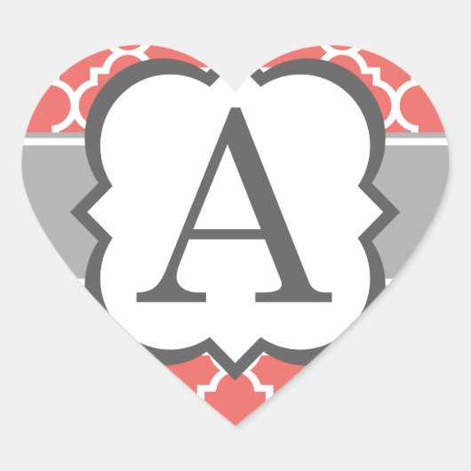 Koraal Wit Monogram Letter A Quatrefoil Hart Sticker (Voorkant)
