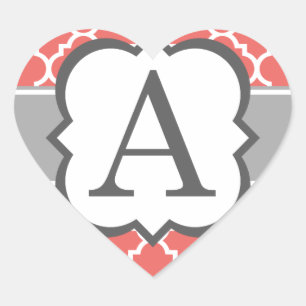 Koraal Wit Monogram Letter A Quatrefoil Hart Sticker
