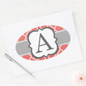 Koraal Wit Monogram Letter A Quatrefoil Ovale Sticker (Envelop)