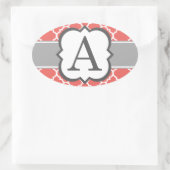 Koraal Wit Monogram Letter A Quatrefoil Ovale Sticker (Tas)