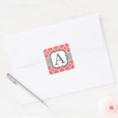 Koraal Wit Monogram Letter A Quatrefoil Vierkante Sticker (Envelop)