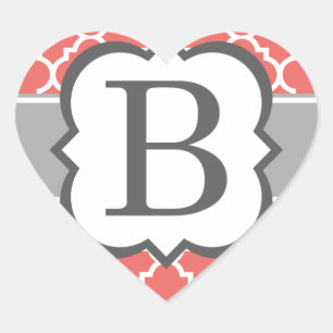 Koraal Wit Monogram Letter B Quatrefoil Hart Sticker